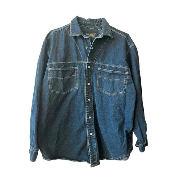 Route 66 Other - Route 66 Men Denim Shirt Pearl Snap Dark Blue Motorcycle Jacket L Vintage